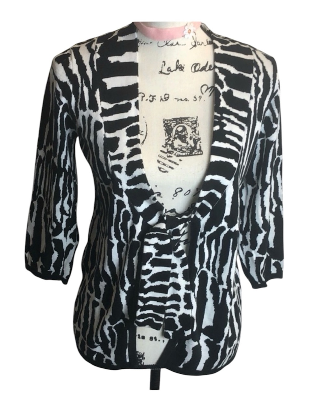Christopher & Banks Black & White Animal Print Cardigan Sweater Size M